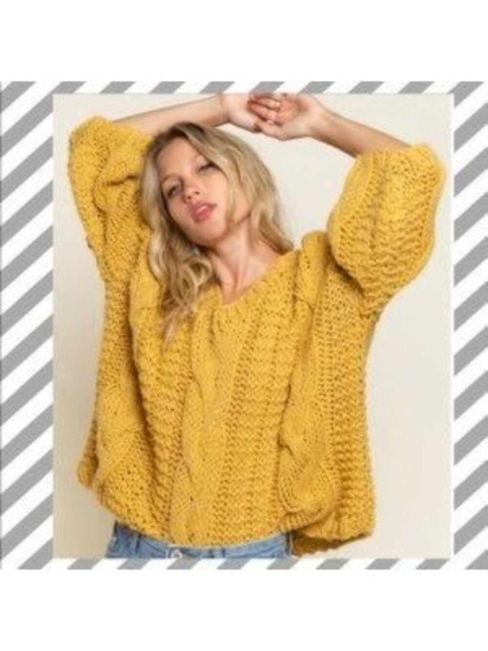 POL M Anthropologie Chunky Cable Knit Yellow Off the Shoulder Cropped Sweater